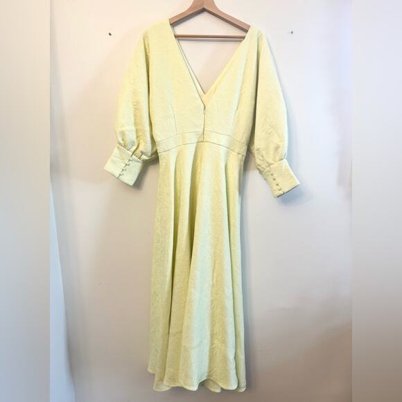 Asos Edition NWT 10 Blouson Sleeves Midi Dress textured green yellow size 10 - Picture 5 of 11